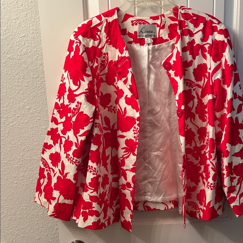 Red and White Floral Blazer, a perfect jacket for Spring, Cruise wear